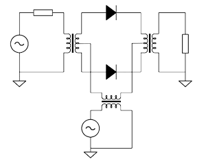 Transformation of balanced mixer to circuit with two grounded generators