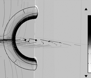 Current distribution in cross section of single round turn with diameter of 5 mm